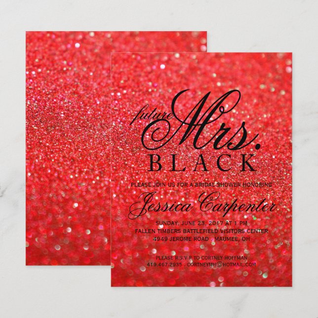 Glitter Future Mrs. Red Invitation (Front/Back)