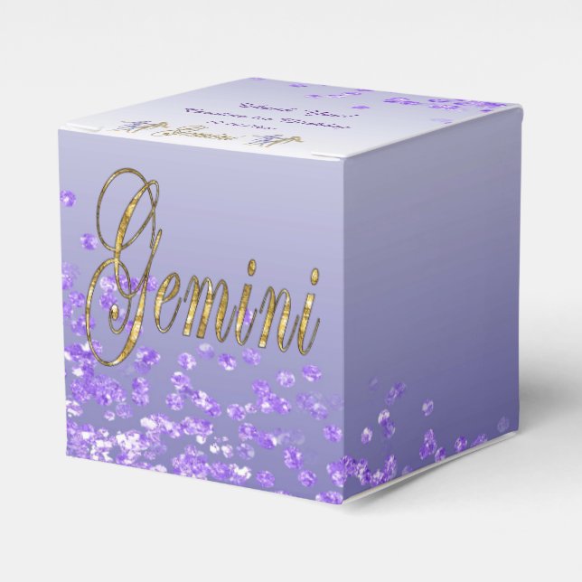 Glitter Gemini & Purple Glitter Birthday Favor Box (Front Side)