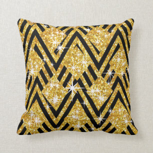 Glitter Geo Chevron Bling   gold Throw Pillow