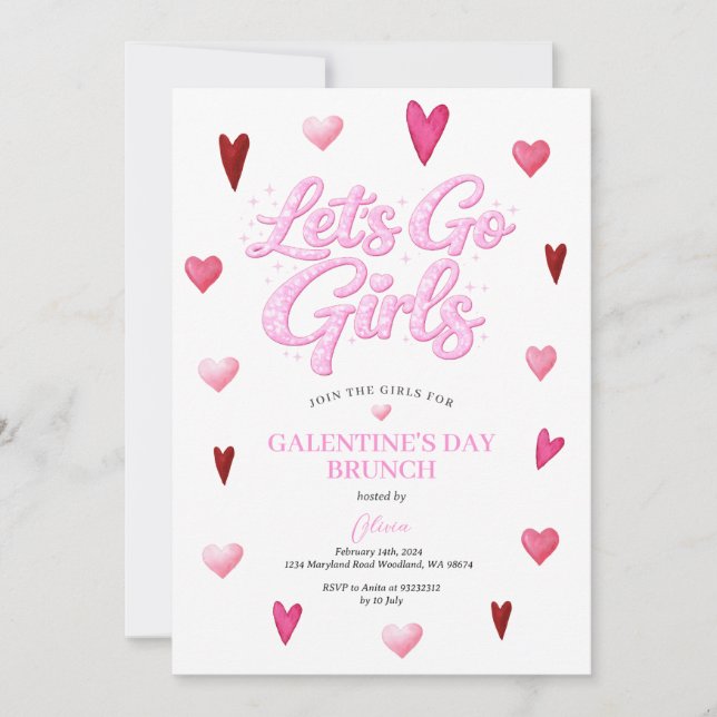 Glitter Girl Galentine's Day Brunch Valentine Invitation (Front)
