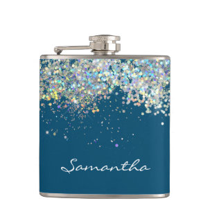Glitter Girly Custom Name Monogram Hip Flask