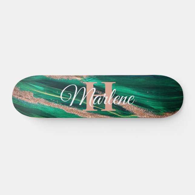 Glitter Girly Green Mermaid Monogram Name Fantasy Skateboard (Horz)