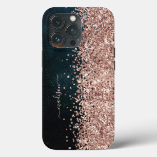 Glitter Girly Modern Sparkle Sweet 16 Black Gold iPhone 13 Pro Case