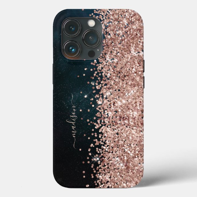 Glitter Girly Modern Sparkle Sweet 16 Black Gold Case-Mate iPhone Case (Back)