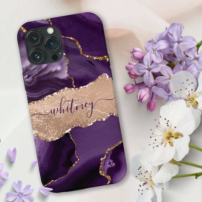 Glitter Girly Purple Agate & Rose Gold Stylish Case-Mate iPhone Case (Creator Uploaded)