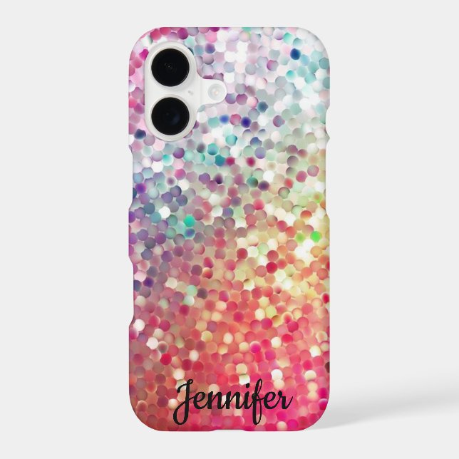 Glitter Girly Rainbow Patterned Phone Custom Name (Back)