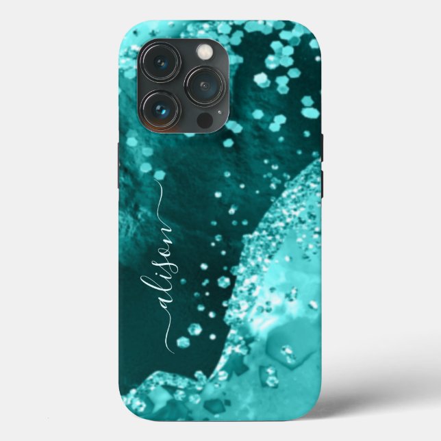 Glitter Girly Sparkle Birthday Teal Aqua Blue Case-Mate iPhone Case (Back)
