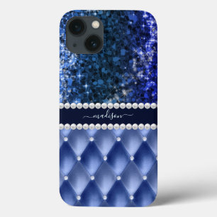 Glitter Girly Sparkle Luxury Navy Blue iPhone 13 Case