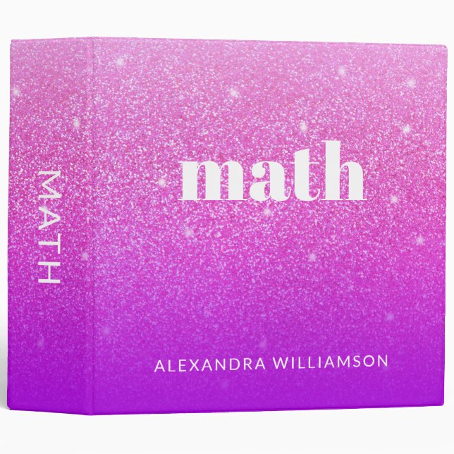 Glitter Girly Sparkly Pink Purple Name School  Binder (Front/Spine)