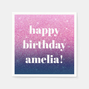 Glitter Girly Sparkly Purple Birthday Custom Name Napkin