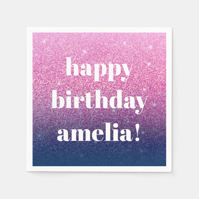 Glitter Girly Sparkly Purple Birthday Custom Name Napkin (Front)