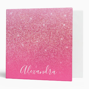 Glitter Girly Sparkly Rose Pink Script Name Binder