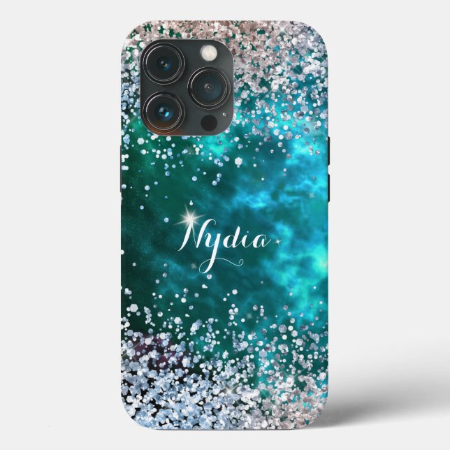 Glitter Girly Sweet 16 Sparkle Teal Case-Mate iPhone Case (Back)