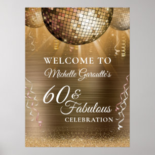 Glitter Glam 60 & Fabulous Gold Disco Ball Poster