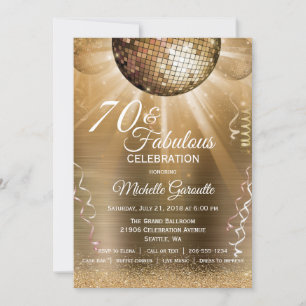 Glitter Glam 70 and Fabulous Gold Disco Ball Invitation