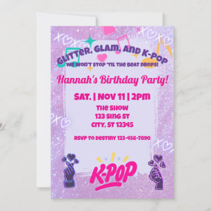 Glitter, Glam, & K-Pop Birthday Party Invitation