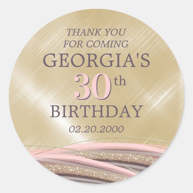 Glitter Glam Rose Gold Birthday Classic Round Sticker (Front)