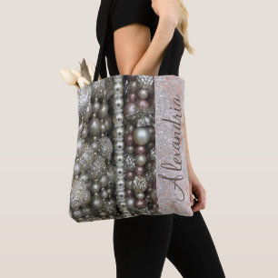 Glitter Glam Silver Beads Personalized Tote Bag