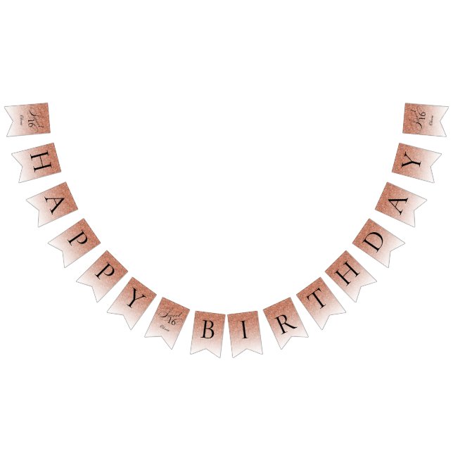 Glitter Glam Sweet 16 Rose Gold Glitter Birthday  Bunting Flags (All)
