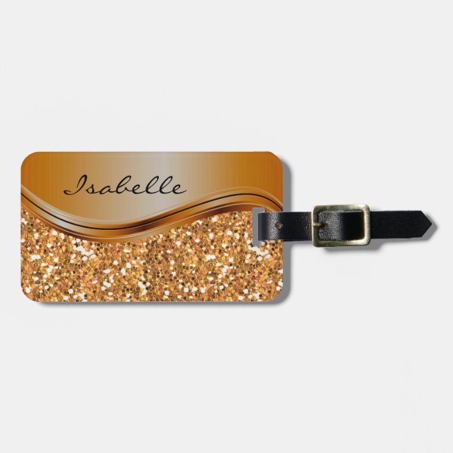 Glitter Glam Terra Cotta Personalized Metal  Luggage Tag (Front Horizontal)
