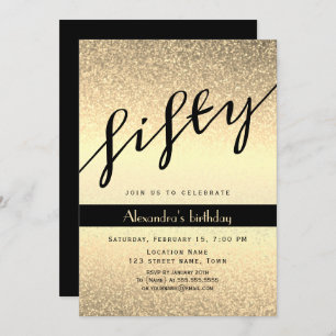 Glitter Gold 50th Birthday Invitation