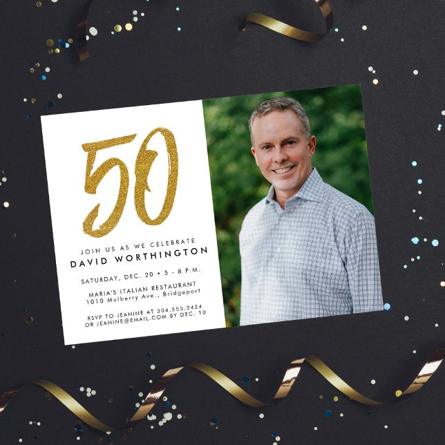 Glitter gold 50th birthday party photo invitation (Creator Uploaded)
