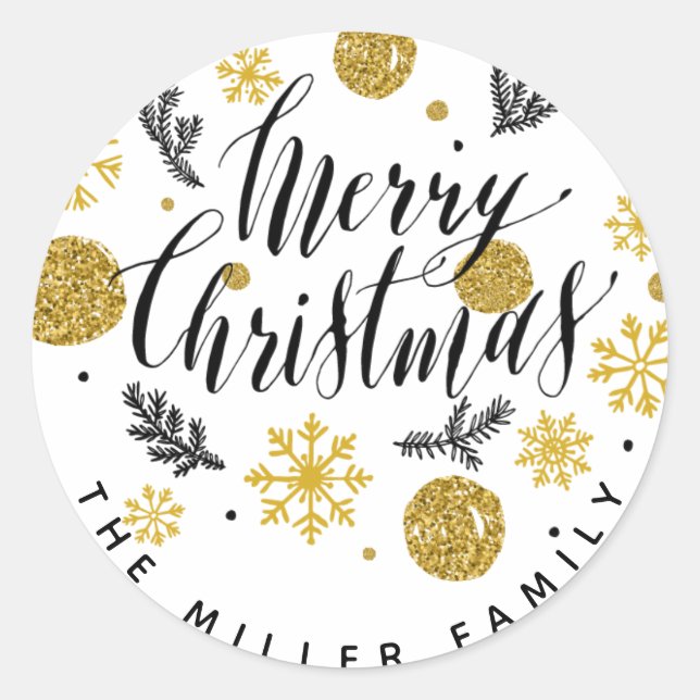 Glitter Gold and Black Christmas Stickers (Front)