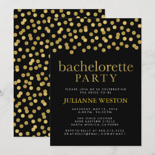 Glitter Gold and Black Confetti Bachelorette Party Invitation