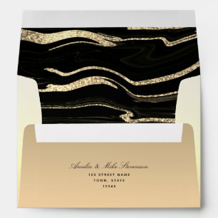 Glitter Gold and Black Wedding Envelope