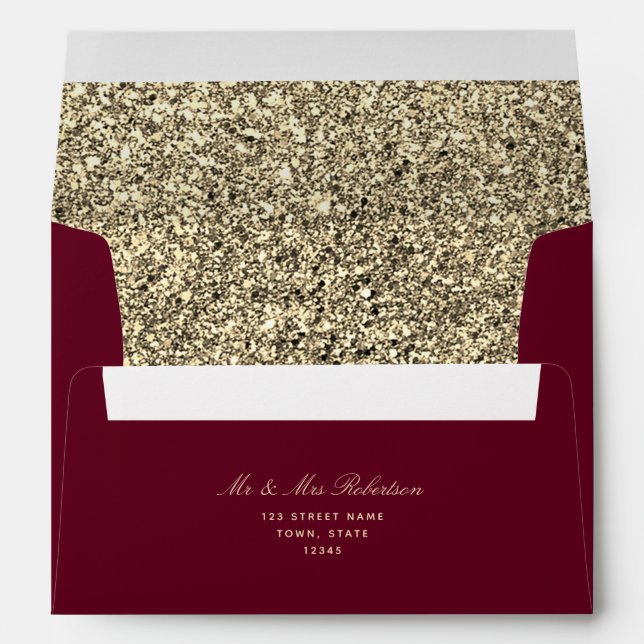 Glitter Gold and Burgundy Wedding Envelope (Back (Bottom))