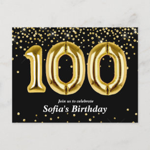 glitter gold balloon for 100th birthday party postcard