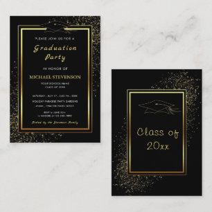 Glitter Gold Black Graduation Invitation Template
