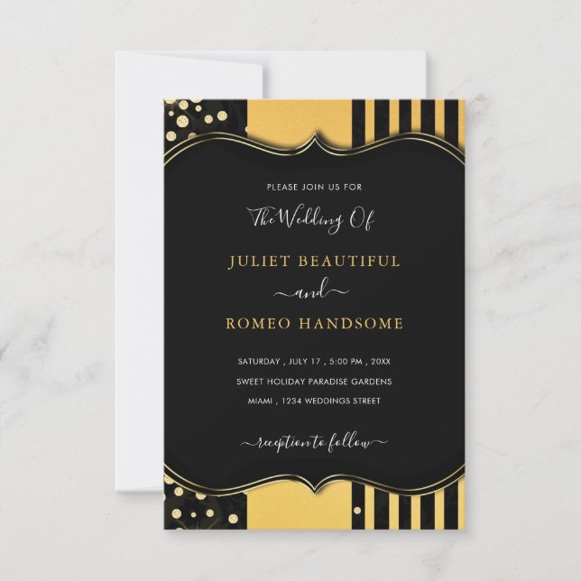 Glitter Gold Black Wedding Invitation Template (Front)