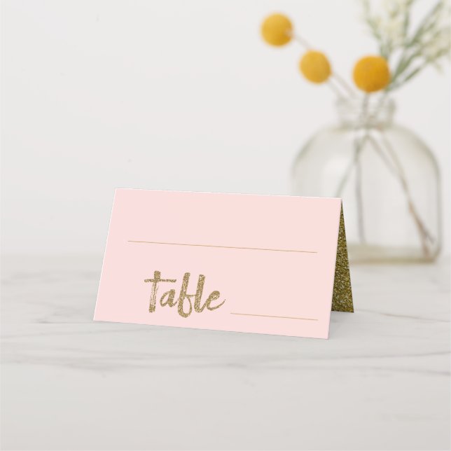 Glitter Gold Blush Pink Wedding Place Card (Front)