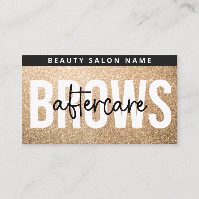 Glitter Gold Brows Aftercare PMU Brow Instructions Business Card (Front)