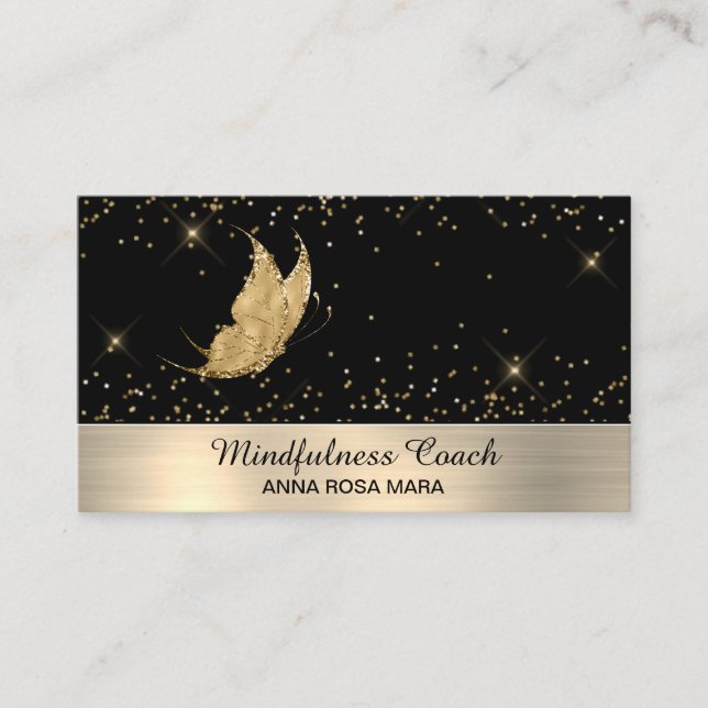 *~* Glitter Gold Butterfly Mystical Magical Stars  Business Card (Front)
