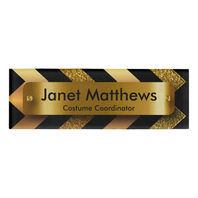 Glitter Gold Chevron with Gold Label Plate (Front)