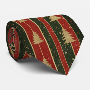 Glitter Gold Christmas Tree - Red & Green Striped Tie