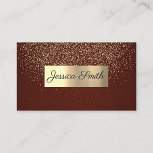 Glitter Gold Confetti   Red Leather Texture Business Card