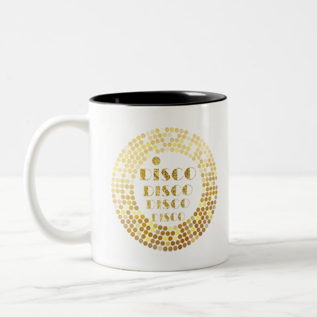 glitter, gold disco ball Two-Tone coffee mug (Left)