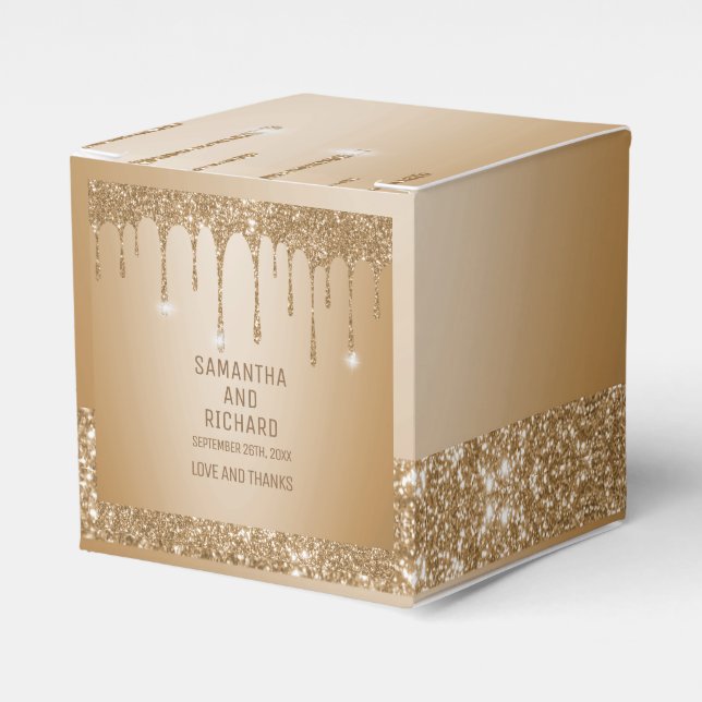 Glitter Gold Drips Champagne Beige Wedding Favor Box (Front Side)
