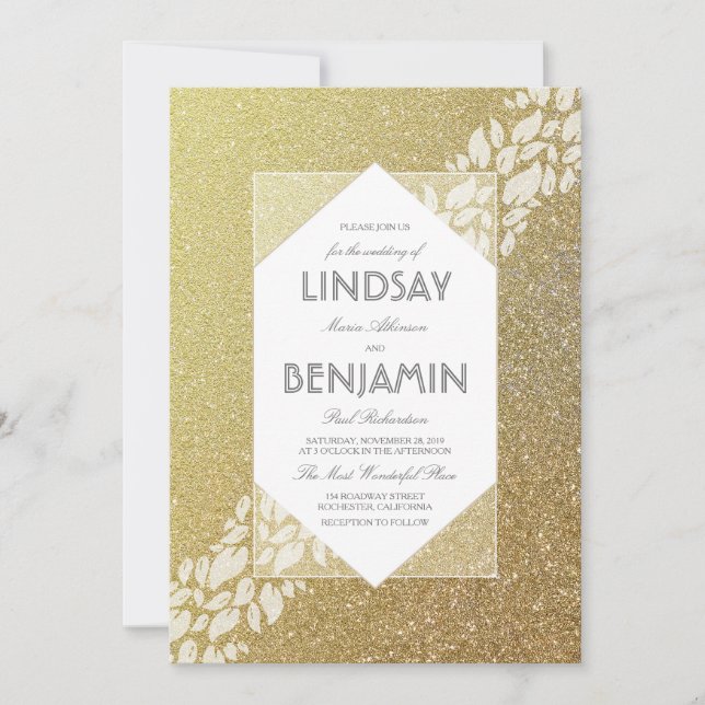 Glitter Gold Elegant Vintage Wedding Invitation (Front)