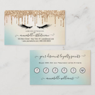 Glitter Gold Eyelash Extension Loyalty Business Business Card