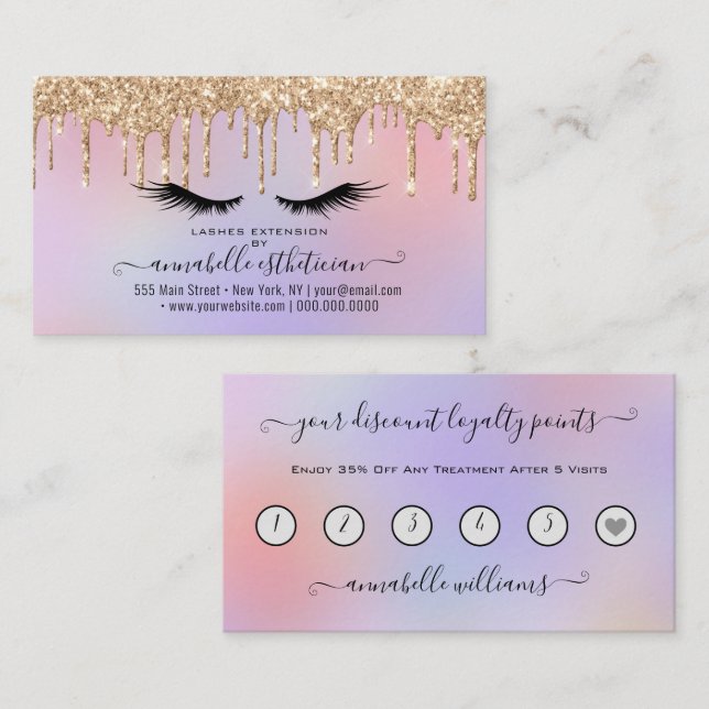 Glitter Gold  Eyelash Extension Loyalty  Business  Business Card (Front/Back)