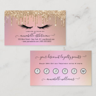 Glitter Gold  Eyelash Extension Loyalty   Business Card