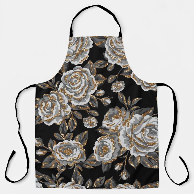 Glitter Gold Floral: Sparkle Vintage. Apron (Front)