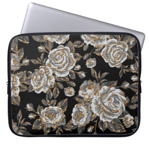 Glitter Gold Floral: Sparkle Vintage. Laptop Sleeve