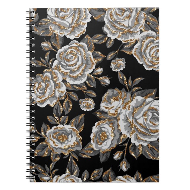 Glitter Gold Floral: Sparkle Vintage. Notebook (Front)