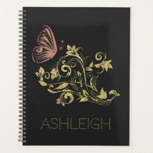 Glitter Gold Flourish Butterfly Personalized Planner