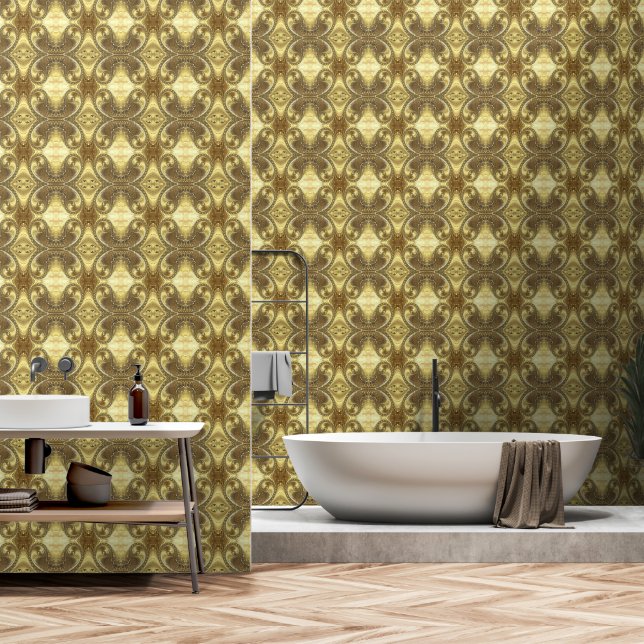 Glitter Gold Fractal Ornaments Wallpaper (Bathroom)